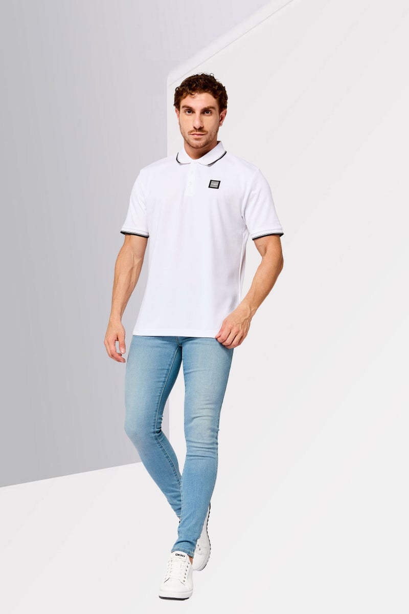 Karl Lagerfeld Men Regular Fit Short Sleeve Brand Logo Polo Shirt, White - Image 2